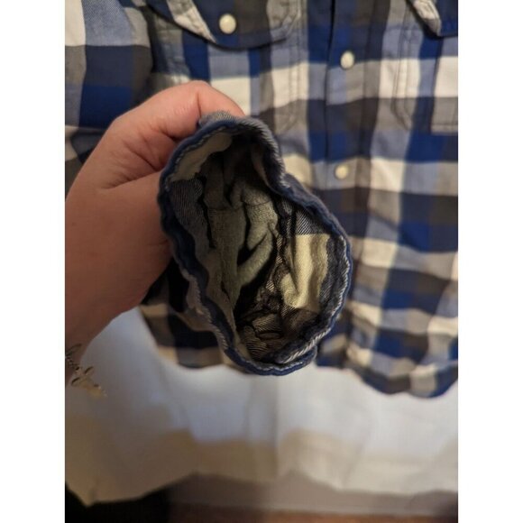 tommy hilfiger Boys Shacket Size Large (12-14) Blue Plaid Hooded Pearl Snaps - Picture 9 of 13